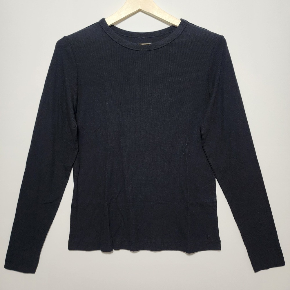 Banana Republic Ribbed Long Sleeve Crew Neck Tee Shirt Black Medium